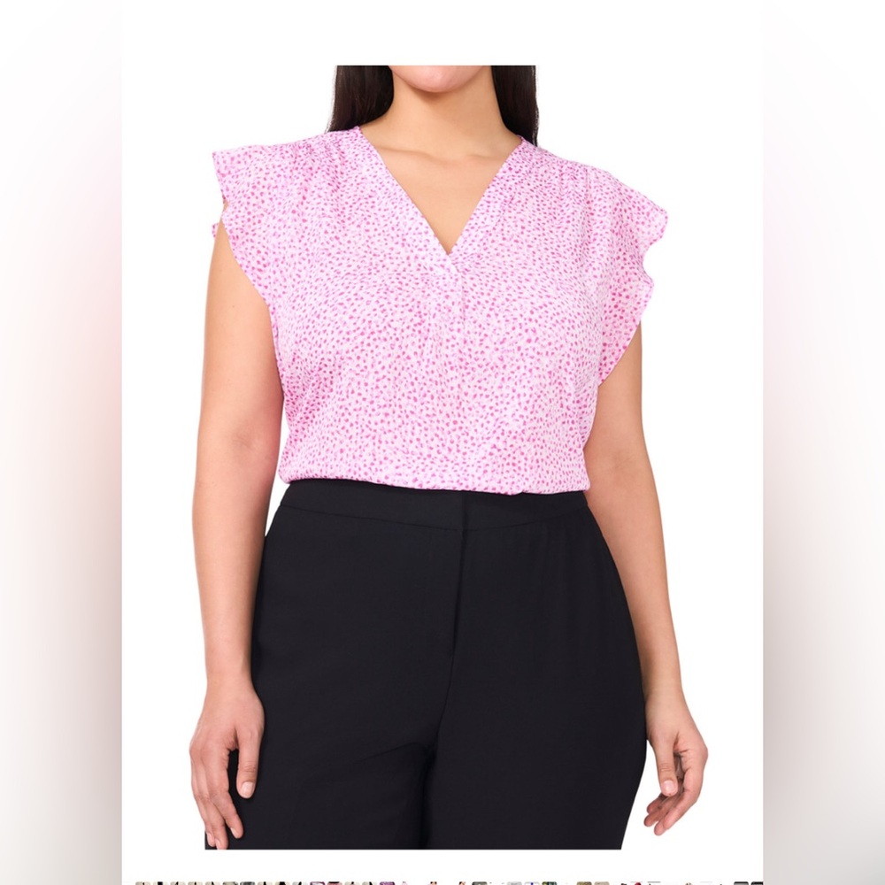 Vince Camuto Pink Patterned Ruffle Sleeve Blouse